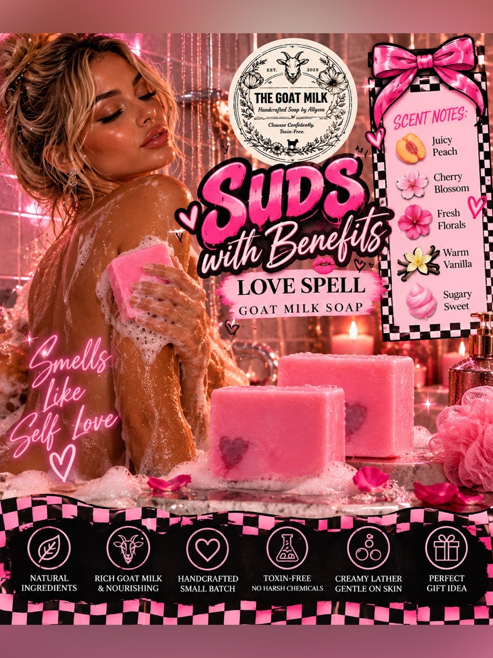 Suds with Benefits -love spell handcrafted Goatmilk Bar